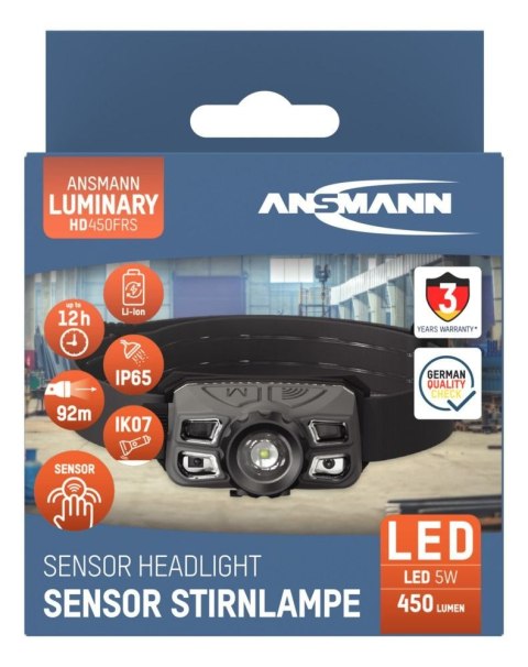 Latarka czołowa Ansmann priekiniu žibintu HD450FRS Li-Ion, USB-C 1600-0528