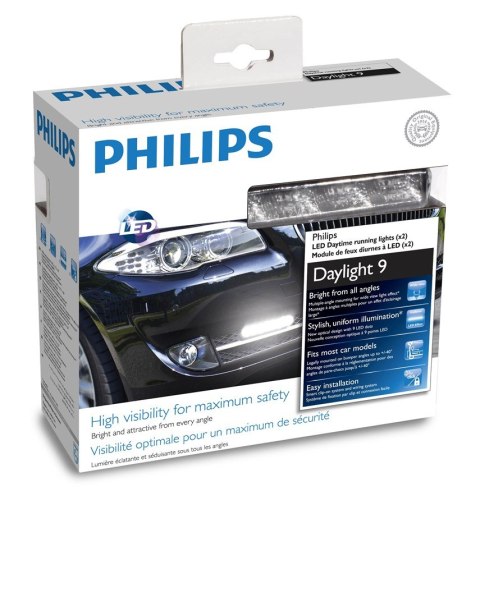Światła do jazdy dziennej Philips DRL LED DayLight 9 12V 6W-9 ledowe, (125 szer. 24 wys. 31 gł. mm) Posiadają homologację ECE R8