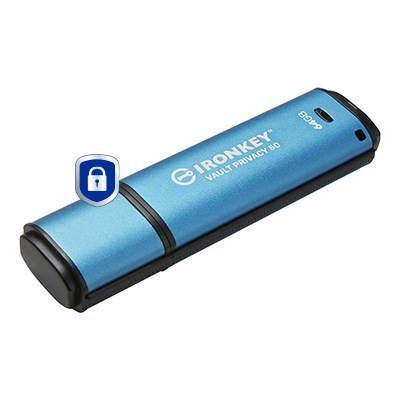 Kingston Technology IronKey Vault Privacy 50 pamięć USB 64 GB USB Typu-A 3.2 Gen 1 (3.1 Gen 1) Czarny, Niebieski