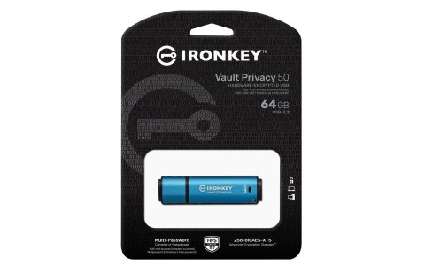 Kingston Technology IronKey Vault Privacy 50 pamięć USB 64 GB USB Typu-A 3.2 Gen 1 (3.1 Gen 1) Czarny, Niebieski