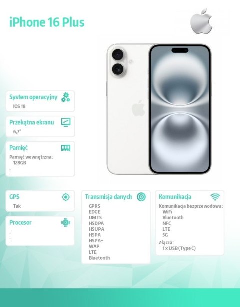 IPhone 16 Plus 128GB - Biały