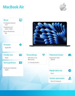 MacBookAir 13 cali /8C GPU/16GB/ 256GB Czarny