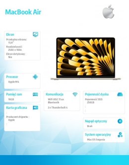 MacBookAir 13 cali /8C GPU/16GB/ 256GB Złoty