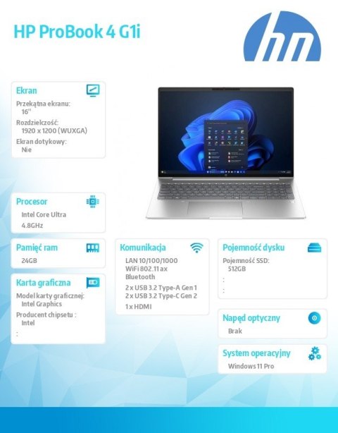 Notebook ProBook 4 G1i U5-225U 512GB/24GB/W11P/16cali C51M1ET