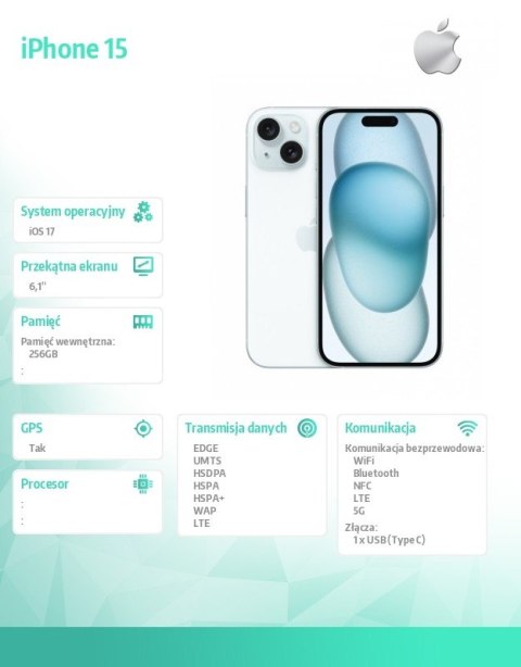 IPhone 15 256GB - Niebieski