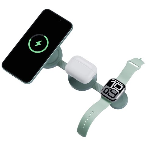 Ładowarka indukcyjna Bazic GoMag Trio 2 3w1 15W magnetyczna do iPhone/Watch/AirPods pistacjowy