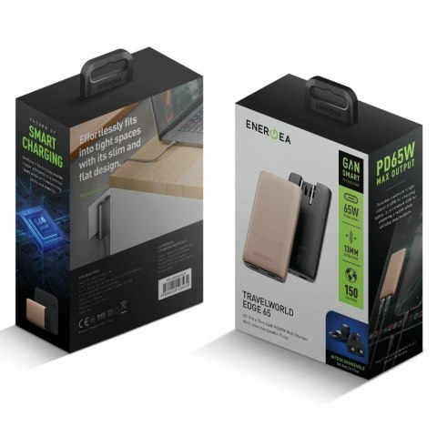 Ładowarka sieciowa Energea TravelWorld Edge 65W 2xUSB-C PD/PPS/QC3.0 (US/UK/EU) złota