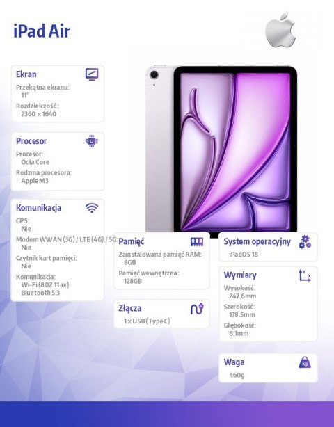 IPad Air 11 cali WiFi 128GB Fioletowy