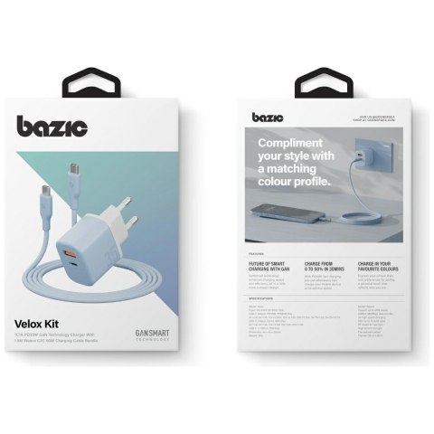 Ładowarka sieciowa Bazic GoPort Velox Kit USB-C/USB-A GaN 35W z kablem niebieski