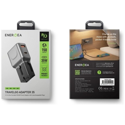 Ładowarka sieciowa Energea TravelGo Adapter 35 USB-A/USB-C 35W grafitowo-czarny