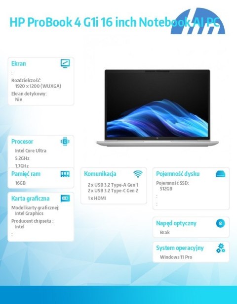Notebook ProBook 4 G1i U7-255U 512GB/16GB/W11P/16.0 C51MNET