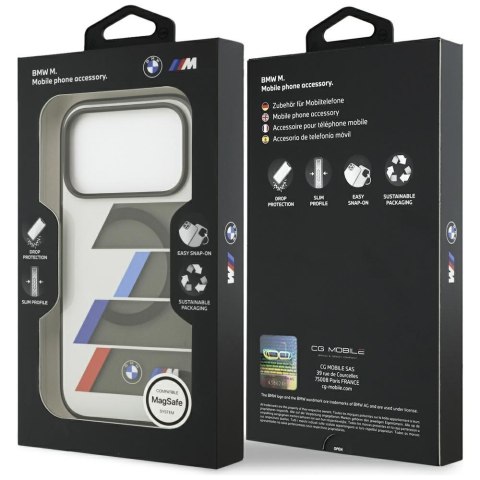 Etui BMW M IML Metal Buttons Tricolor Lines MagSafe do iPhone 17 Pro / 18 Pro antracyt