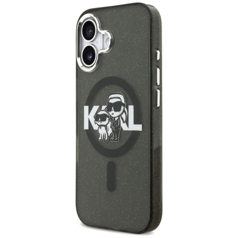 Etui Karl Lagerfeld IML Glitter Karl & Choupette Sketch Logo MagSafe do iPhone 17 czarny