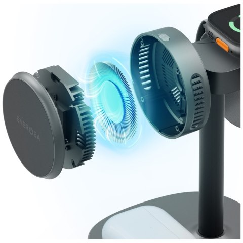 Stacja ładująca Energea MagArctic Stand 4w1 Qi2 z chłodzeniem, kablem i ładowarką 65W gunmetal