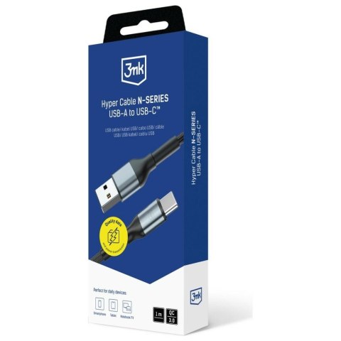 Kabel 3MK Hyper Cable N-SERIES USB-A do USB-C 1m 9V/2A 18W QC 3.0 czarny