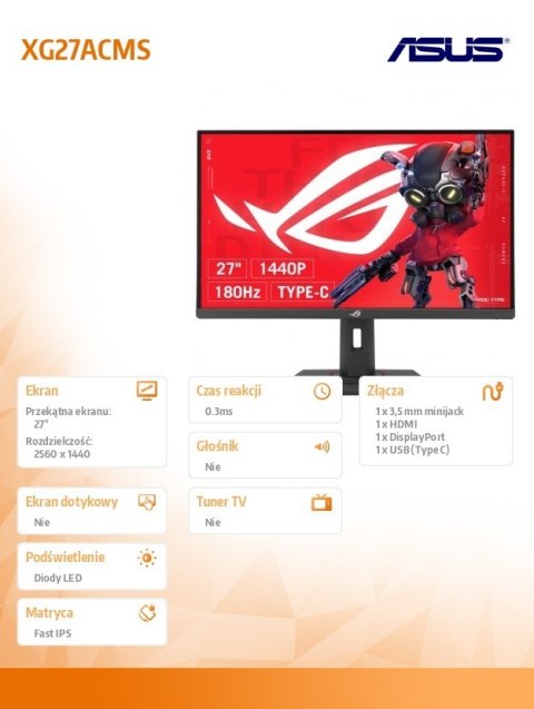 Monitor 27 cali XG27ACMS ROG DP HDMI USB-C 0.3MS