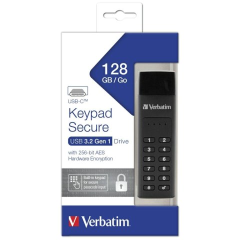 Dysk zewnętrzny Verbatim Keypad Secure USB-C 3.2 Gen 1 128GB czarny 49432