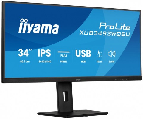 Monitor ProLite 34 cale XUB3493WQSU-B6 IPS,UWQHD,DP,2xHDMI,HAS,21:9,400cd, 120Hz,1000:1,1ms, USB HUBx4, 2x5W,
