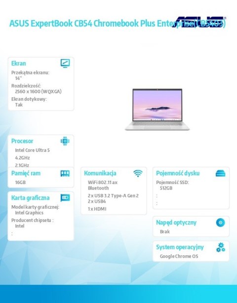 Notebook ExpertBook CB54 Chromebook Plus CB5403CMA-QM0581 14cali/16GB/512GB/3Y