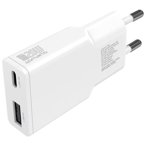 Ładowarka sieciowa 4smarts PDPlug Slim Duos 20W GaN USB-C+USB-A + kabel USB-C 1.5m biały