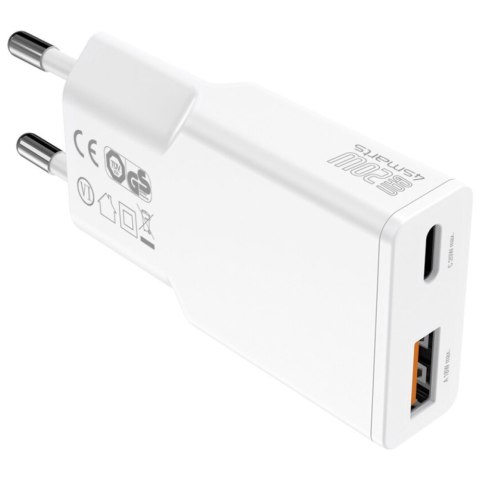 Ładowarka sieciowa 4smarts PDPlug Slim Duos 20W GaN USB-C+USB-A + kabel USB-C 1.5m biały