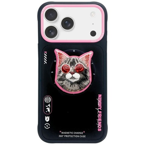 Etui Nimmy Glasses Cool Cat MagSafe do iPhone 17 Pro Max czarno różowy