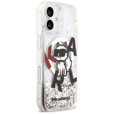 Etui Karl Lagerfeld Liquid Glitter Choupette Logo MagSafe do iPhone 17 przezroczysty