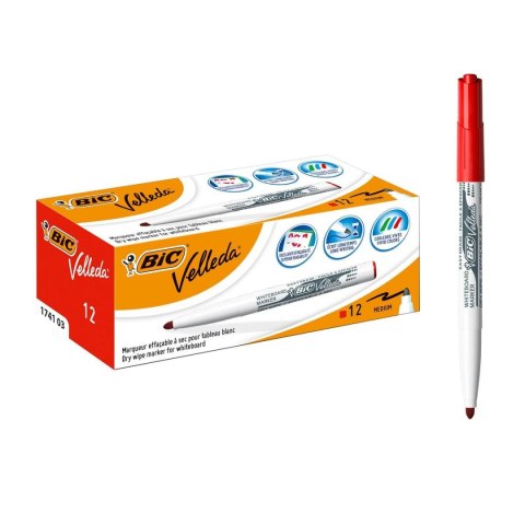 Mazaki do Tablicy Suchościeralnej Bic Velleda 1741 Czerwony Biała tablica (12 Sztuk)