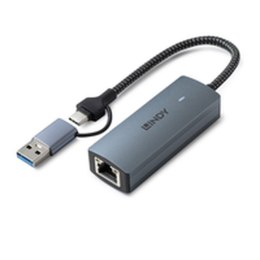 Kabel USB LINDY USB 3.2 TO 5G ETHERNET CONVERTER Szary 15 cm