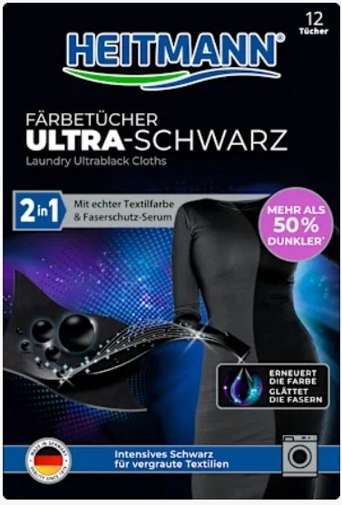 Heitmann Ultra Schwarz 2in1 Chusteczki Odnawiające Czerń 12 szt.