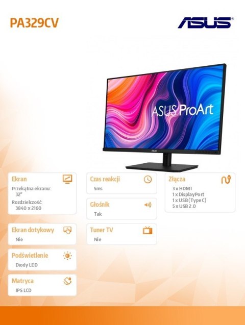 Monitor 32 cale PA329CV IPS 3xHDMI DP USB-C 5XUSB PIVOT Głośnik