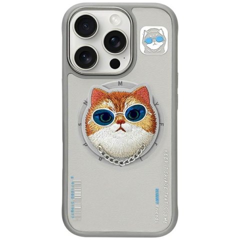 Etui Nimmy Glasses Cool Cat MagSafe do iPhone 16 Pro szary
