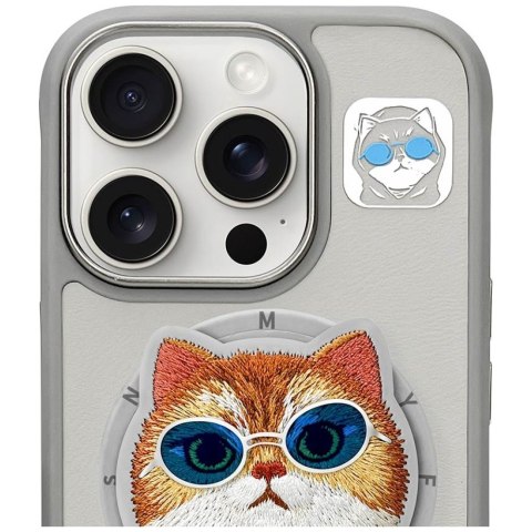 Etui Nimmy Glasses Cool Cat MagSafe do iPhone 16 Pro szary