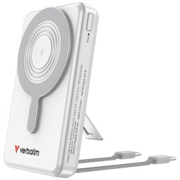 Powerbank Verbatim Charge n Go 10000mAh z podstawką Magnetic Wireless wyświetlacz TFT 2xkabel USB-C srebrny 32273