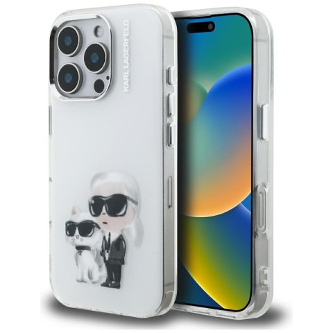 Etui Karl Lagerfeld IML Aquarelle Karl & Choupette & Logo do iPhone 16 Pro Max biały