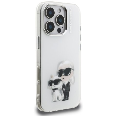 Etui Karl Lagerfeld IML Aquarelle Karl & Choupette & Logo do iPhone 16 Pro Max biały