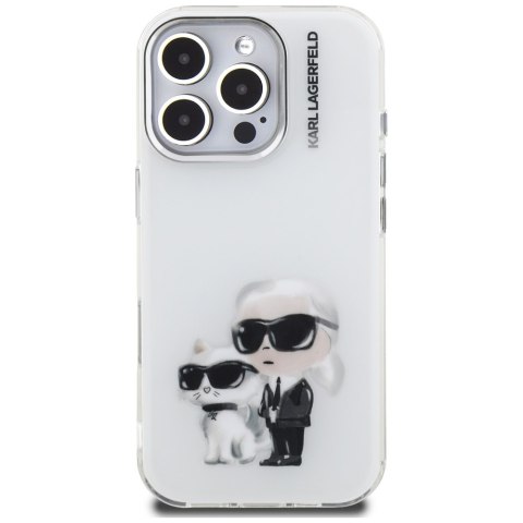 Etui Karl Lagerfeld IML Aquarelle Karl & Choupette & Logo do iPhone 16 Pro biały