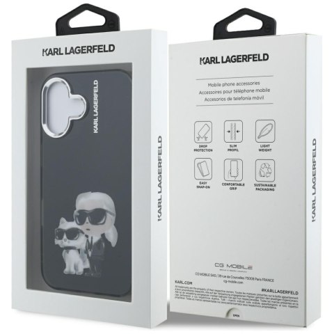 Etui Karl Lagerfeld IML Aquarelle Karl & Choupette & Logo do iPhone 16 czarny