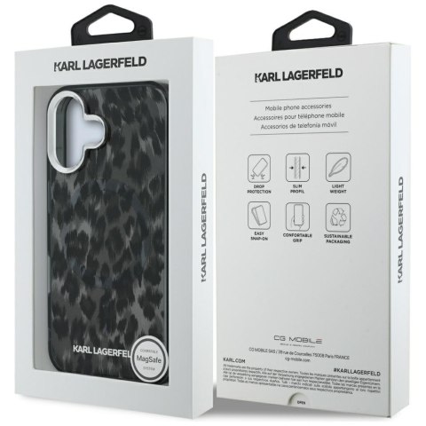 Etui Karl Lagerfeld IML Leopard Pattern MagSafe do iPhone 16 czarny