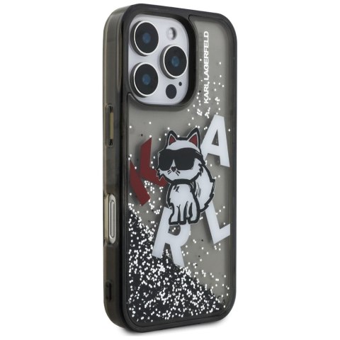 Etui Karl Lagerfeld Liquid Glitter Choupette Logo do iPhone 16 Pro Max czarny