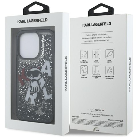 Etui Karl Lagerfeld Liquid Glitter Choupette Logo do iPhone 16 Pro Max czarny