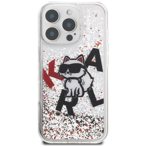 Etui Karl Lagerfeld Liquid Glitter Choupette Logo do iPhone 16 Pro Max przezroczysty