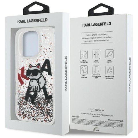 Etui Karl Lagerfeld Liquid Glitter Choupette Logo do iPhone 16 Pro Max przezroczysty