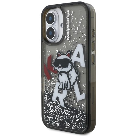 Etui Karl Lagerfeld Liquid Glitter Choupette Logo do iPhone 16 czarny