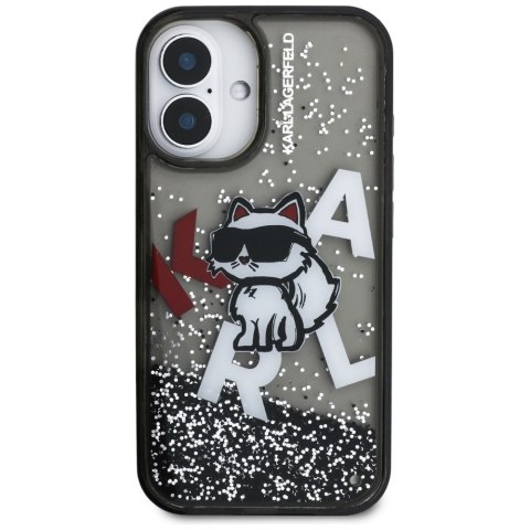 Etui Karl Lagerfeld Liquid Glitter Choupette Logo do iPhone 16 czarny