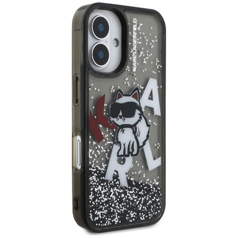 Etui Karl Lagerfeld Liquid Glitter Choupette Logo do iPhone 16 czarny