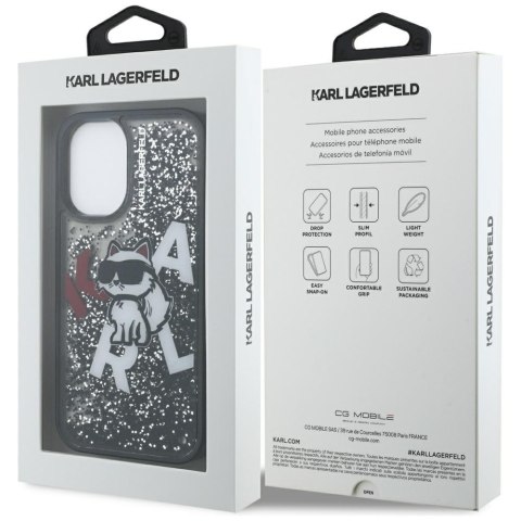 Etui Karl Lagerfeld Liquid Glitter Choupette Logo do iPhone 16 czarny
