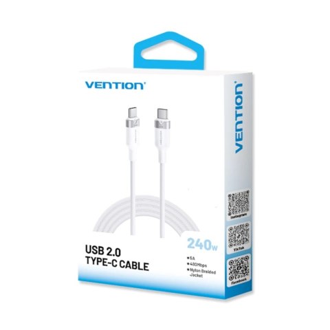Kabel USB-C do USB-C 2.0 PD 3.1 Vention 5A 240W 2m biały