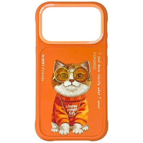 Etui Nimmy Glasses Cool Cat do iPhone 17 Pro pomarańczowy