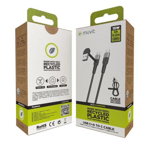 Kabel USB A na USB-C Muvit for Change Czarny